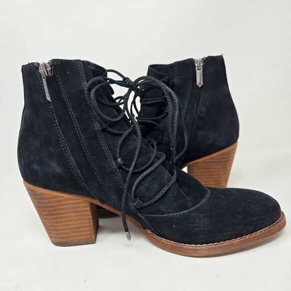 SAM EDELMAN Women's Millard Black Leather Lace Up Ankle Boots Anthro Size 8.5 - Picture 7 of 14
